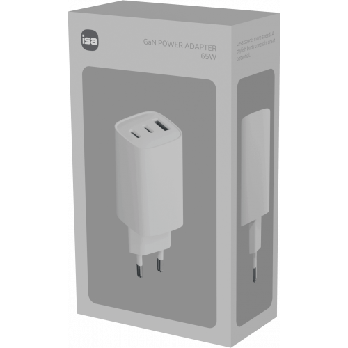 Адаптер питания ISA GaN 65W Type-C/Type-C/USB-A