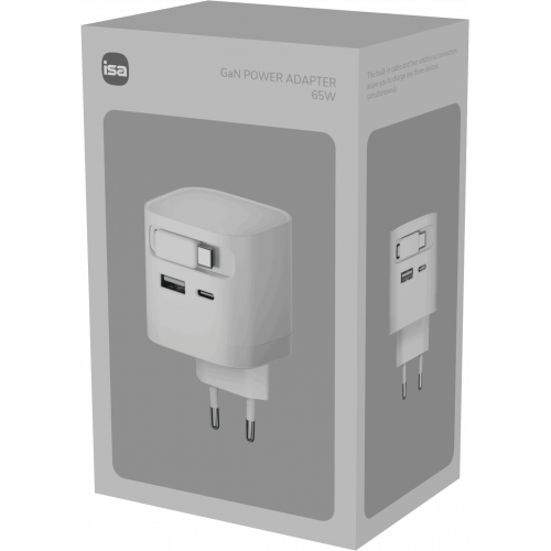 Адаптер питания ISA GaN 65W Type-C/USB-A/ Cabel Type-C