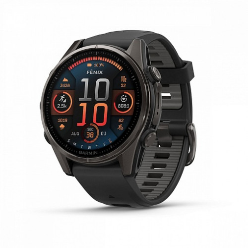 Garmin Fenix 8 43 Amoled Sapphire Carbon Gray DLC Titanium with Black Silicone