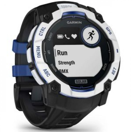Garmin Instinct 3 50 Solar Whitestone with Black/Bolt Blue Silicone